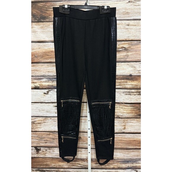 Simon Chang Womens Medium Black Moto Stirrup Pants Zip Grunge 90’s Goth New - Picture 4 of 14